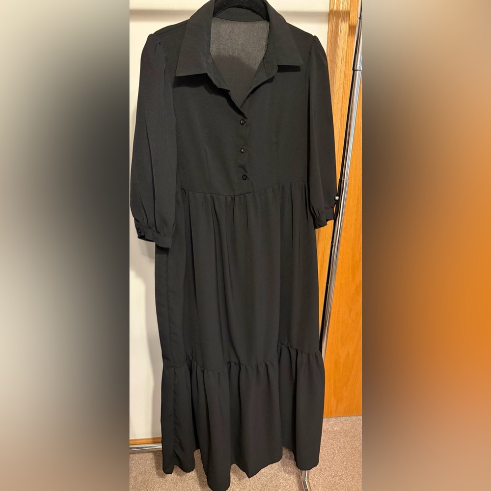 Black Long Sleeve Tiered Maxi Dress - Women's